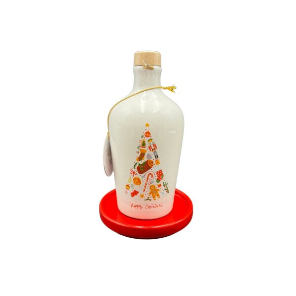 Natale Albero - Olio Extra Vergine di Oliva in Ceramica pregiata, incluso piattino sottobottiglia 250 ml